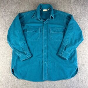 L.L. Bean Shirt Men's 16.5 Chamois Cloths Teal Blue Cotton Flannel Style 1611